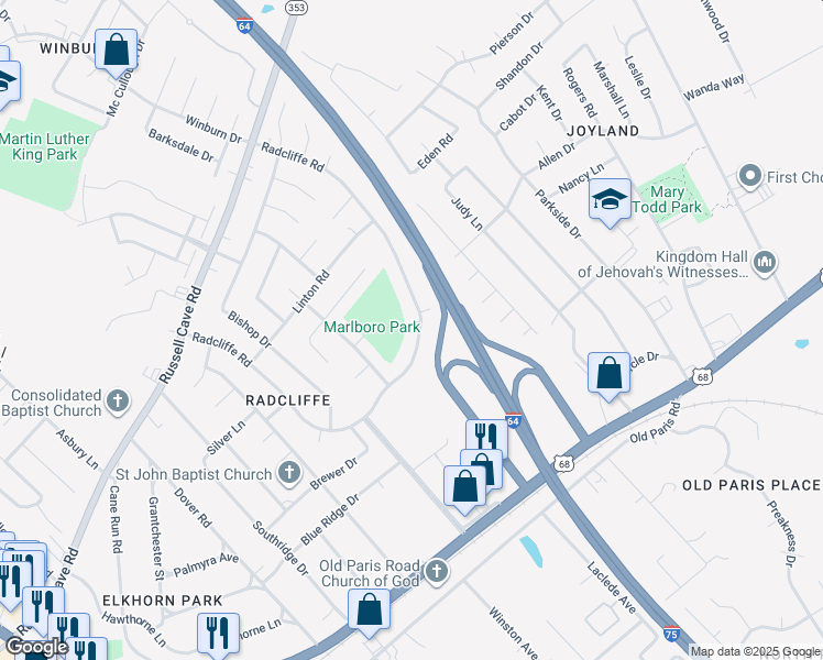 map of restaurants, bars, coffee shops, grocery stores, and more near 1870 Benton Place in Lexington