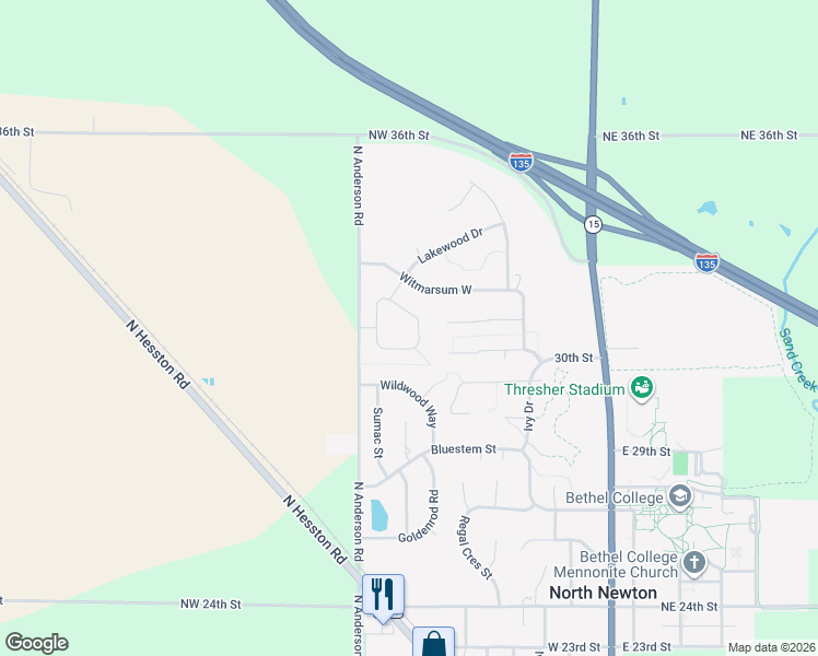 map of restaurants, bars, coffee shops, grocery stores, and more near 16 Lakewood Circle in North Newton