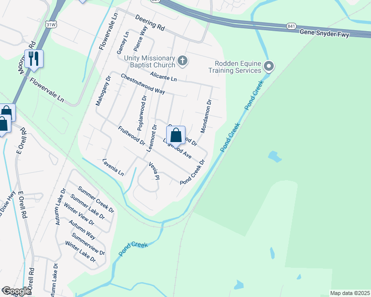 map of restaurants, bars, coffee shops, grocery stores, and more near 5409 Logwood Ave in Louisville