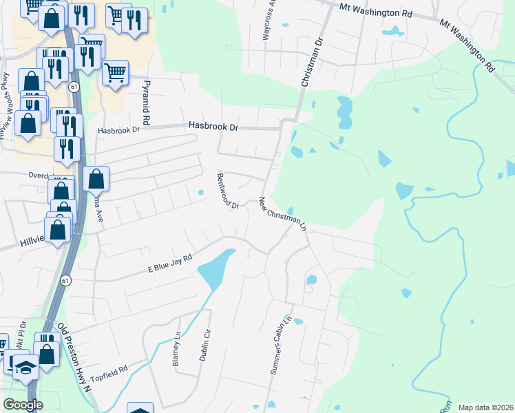 map of restaurants, bars, coffee shops, grocery stores, and more near 221 Cr-1580D-10 in Shepherdsville