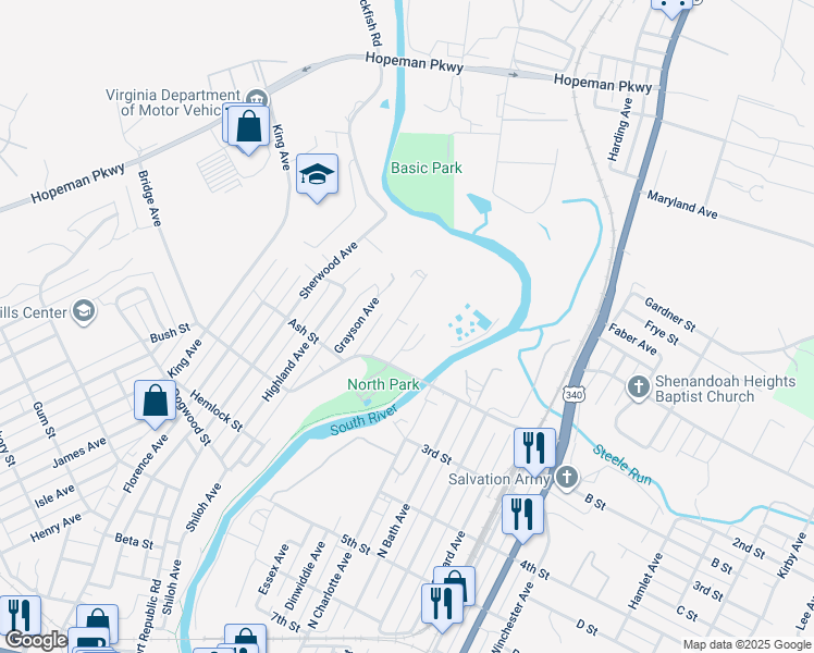 map of restaurants, bars, coffee shops, grocery stores, and more near 999 Essex Ave in Waynesboro