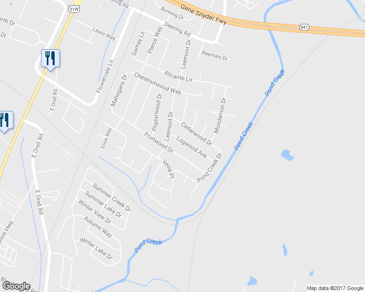 map of restaurants, bars, coffee shops, grocery stores, and more near 5420 Logwood Avenue in Louisville