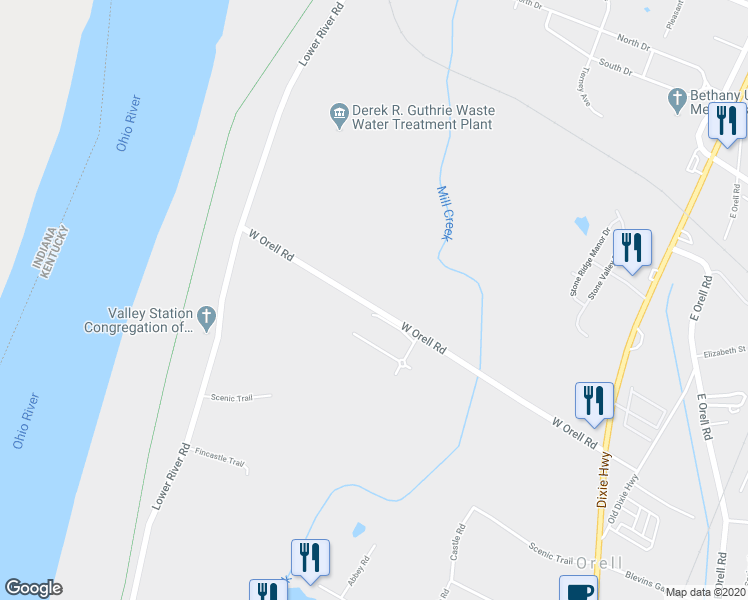 map of restaurants, bars, coffee shops, grocery stores, and more near 7113 West Orell Road in Louisville