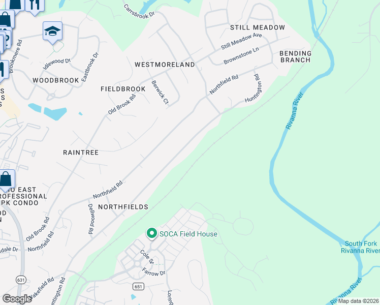 map of restaurants, bars, coffee shops, grocery stores, and more near 2705-2707 Huntington Rd in Charlottesville