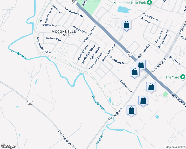 map of restaurants, bars, coffee shops, grocery stores, and more near 253 Chestnut Ridge Drive in Lexington
