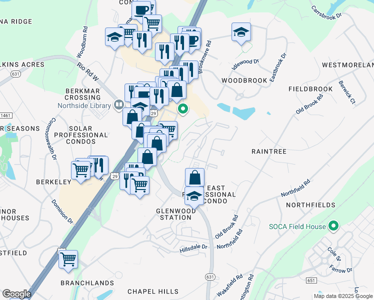 map of restaurants, bars, coffee shops, grocery stores, and more near 1816 Arden Creek Lane in Charlottesville