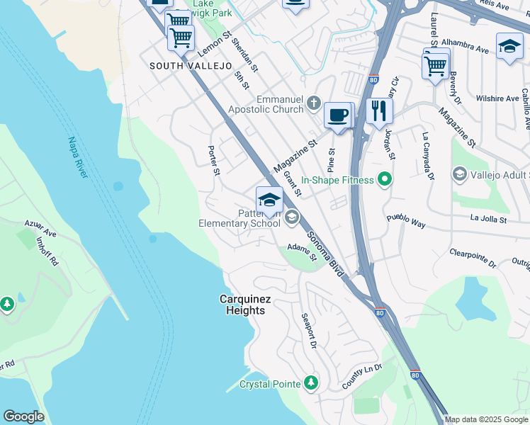 map of restaurants, bars, coffee shops, grocery stores, and more near 1080 Porter Street in Vallejo