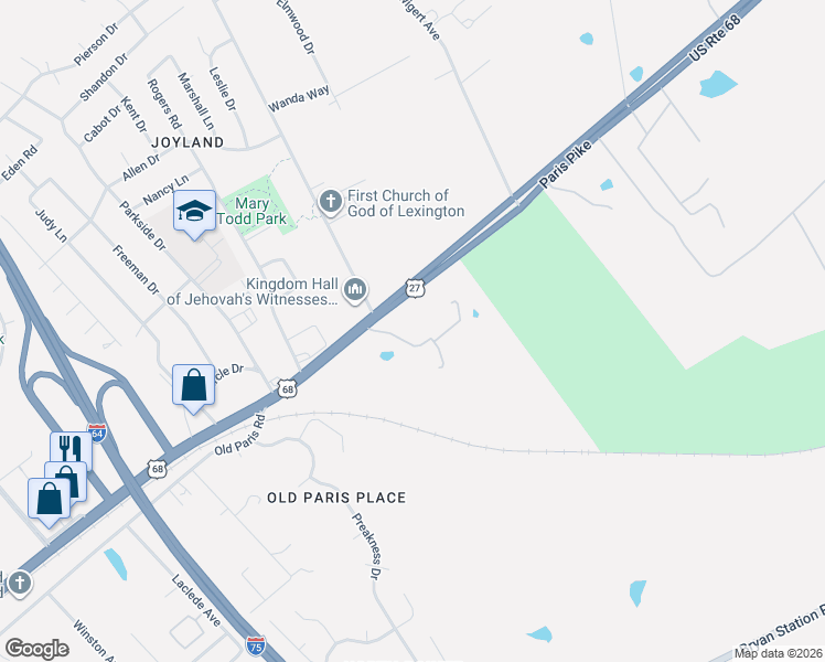 map of restaurants, bars, coffee shops, grocery stores, and more near 2408-2480 Paris Pike in Lexington