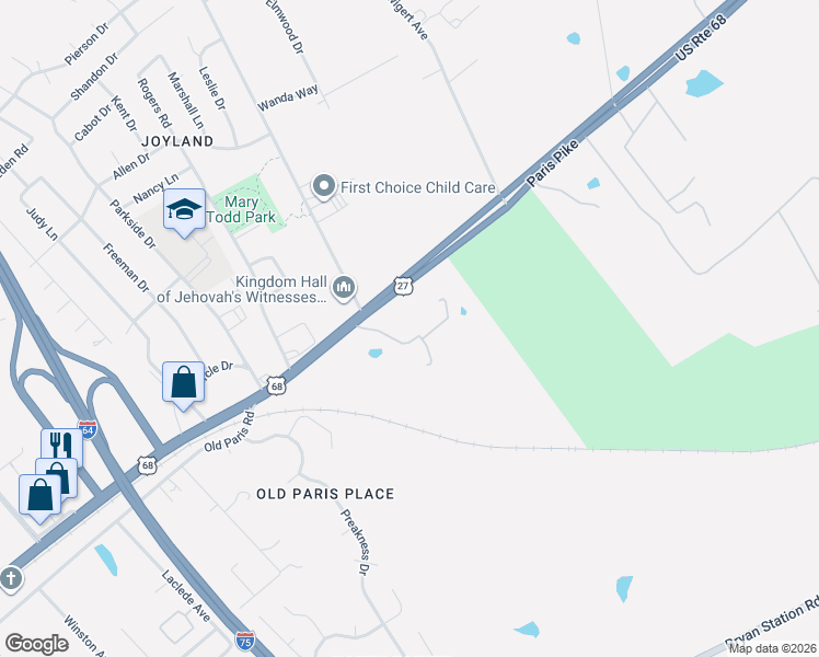 map of restaurants, bars, coffee shops, grocery stores, and more near 2408-2480 Paris Pike in Lexington