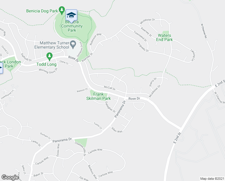 map of restaurants, bars, coffee shops, grocery stores, and more near 472 McCall Drive in Benicia