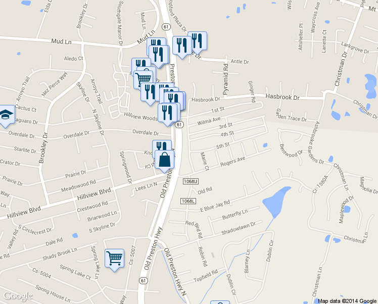 map of restaurants, bars, coffee shops, grocery stores, and more near 191 Wilma Avenue in Louisville