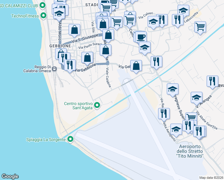map of restaurants, bars, coffee shops, grocery stores, and more near in Reggio Calabria