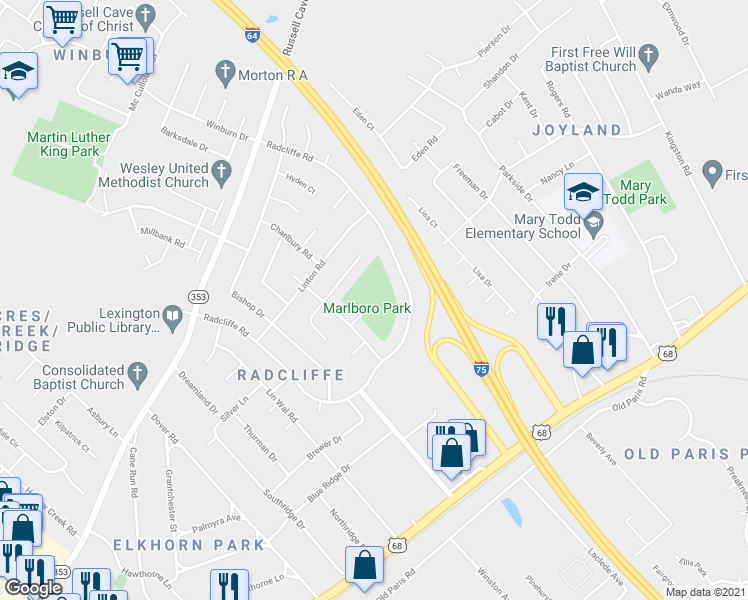 map of restaurants, bars, coffee shops, grocery stores, and more near 1870 Benton Place in Lexington