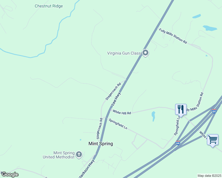 map of restaurants, bars, coffee shops, grocery stores, and more near 53 Stagecoach Road in Staunton