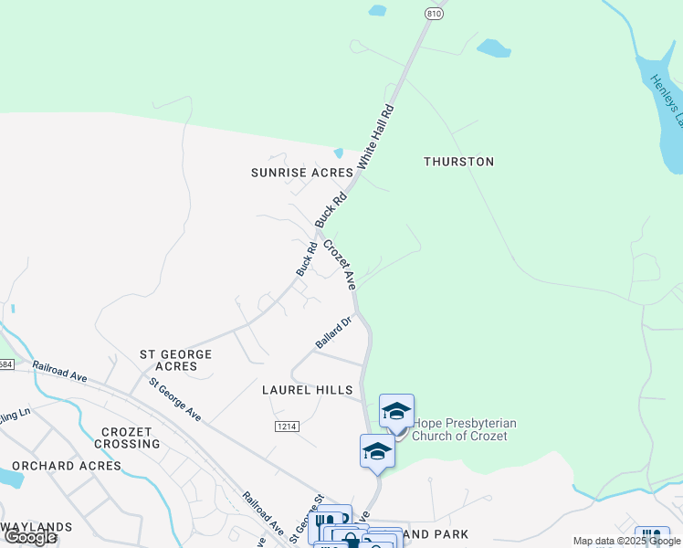 map of restaurants, bars, coffee shops, grocery stores, and more near 1616 Crozet Avenue in Crozet