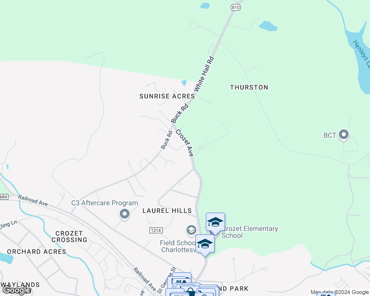 map of restaurants, bars, coffee shops, grocery stores, and more near 1616 Crozet Avenue in Crozet