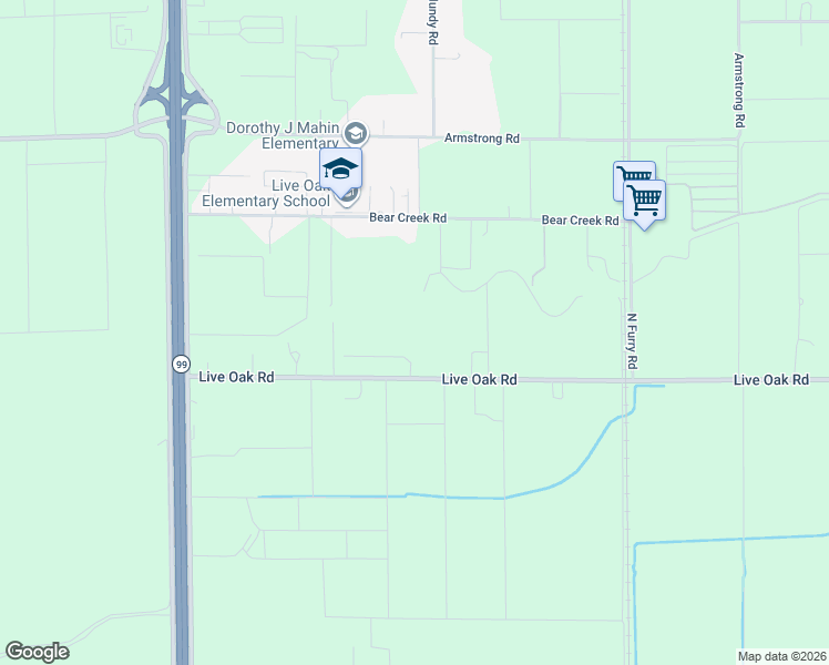 map of restaurants, bars, coffee shops, grocery stores, and more near 5277 Live Oak Road in Lodi