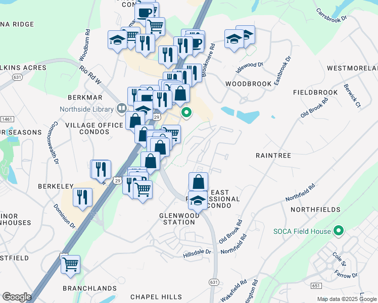 map of restaurants, bars, coffee shops, grocery stores, and more near 1811 Arden Creek Lane in Charlottesville