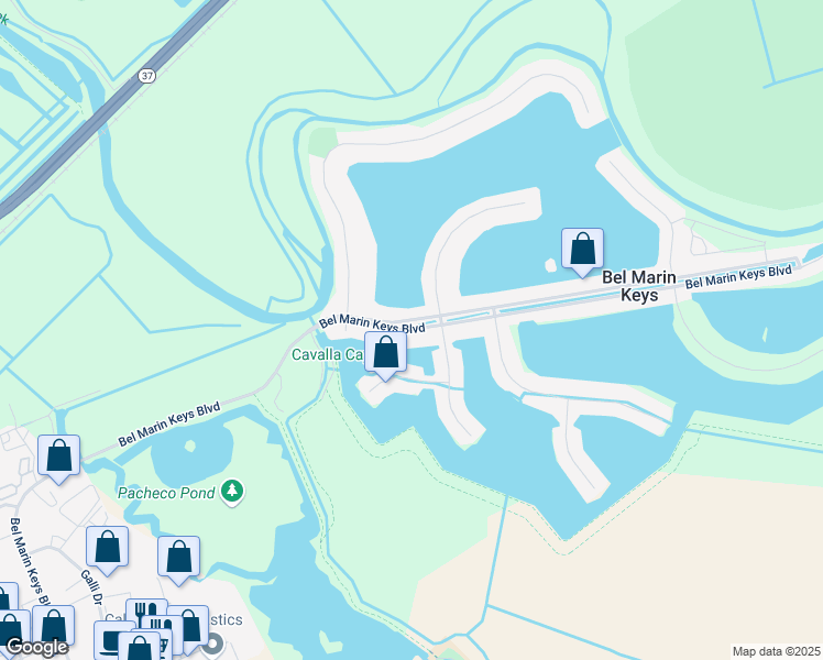map of restaurants, bars, coffee shops, grocery stores, and more near Bel Marin Keys Boulevard in Novato