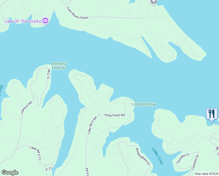 map of restaurants, bars, coffee shops, grocery stores, and more near 100-298 Cub Cove Point in Camdenton