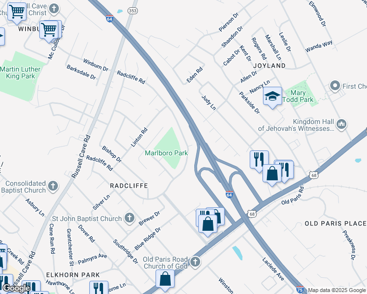 map of restaurants, bars, coffee shops, grocery stores, and more near 1870 Benton Place in Lexington