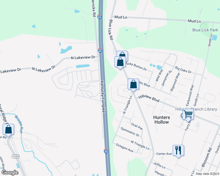 map of restaurants, bars, coffee shops, grocery stores, and more near 323 Melody Lane in Louisville