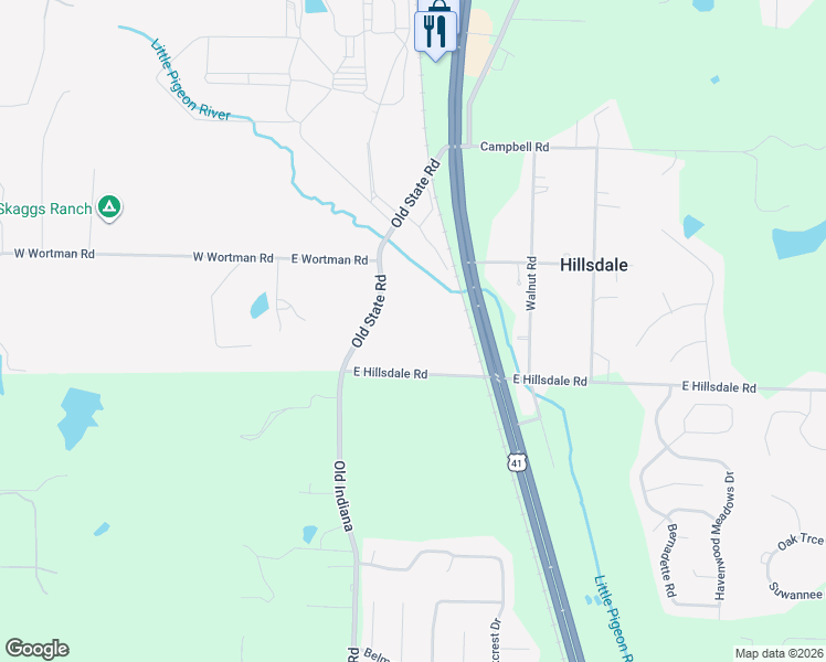 map of restaurants, bars, coffee shops, grocery stores, and more near 11313 Old State Road in Evansville