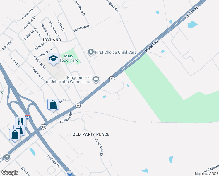 map of restaurants, bars, coffee shops, grocery stores, and more near 2408-2480 Paris Pike in Lexington