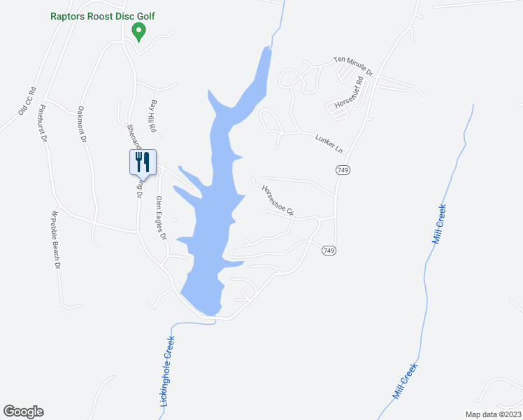 map of restaurants, bars, coffee shops, grocery stores, and more near 174 Horseshoe Circle in Gordonsville