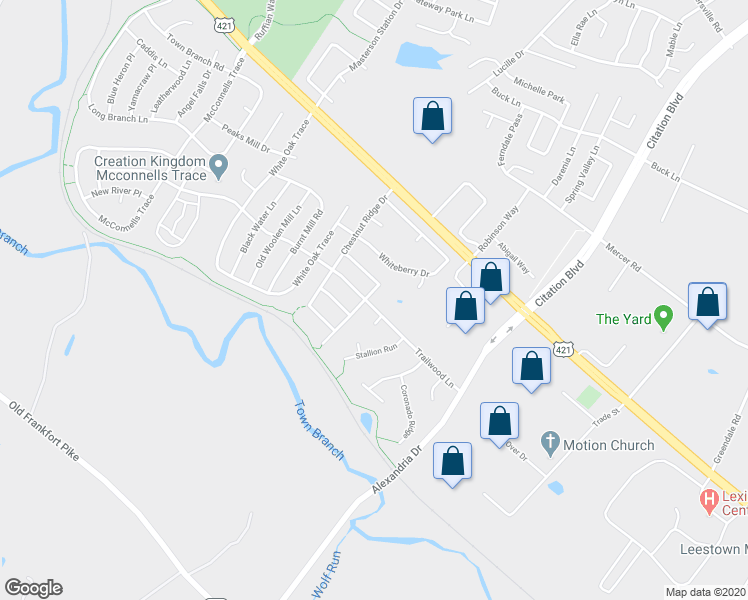 map of restaurants, bars, coffee shops, grocery stores, and more near 184 Clover Valley Drive in Lexington