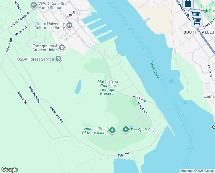map of restaurants, bars, coffee shops, grocery stores, and more near 167 O'Hara Court in Vallejo