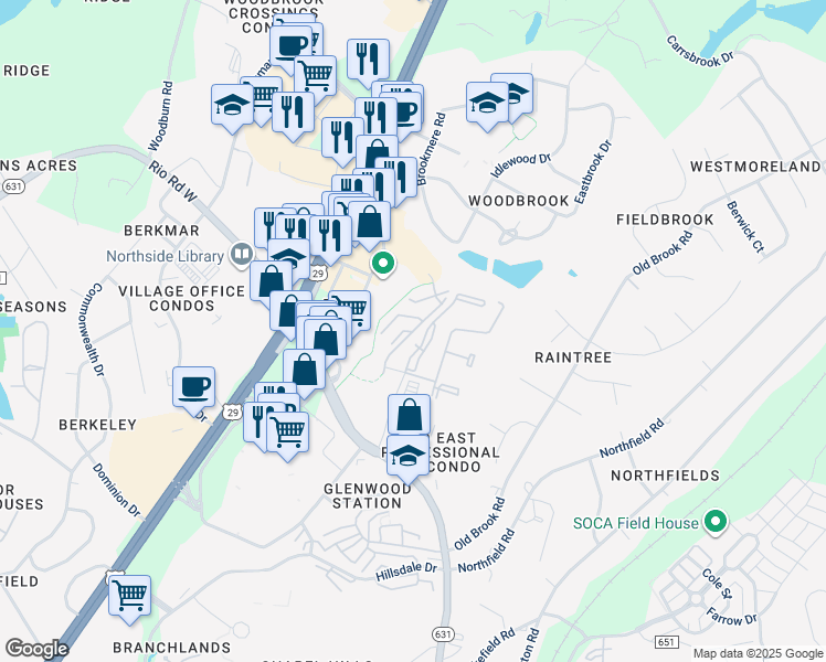 map of restaurants, bars, coffee shops, grocery stores, and more near 1814 Arden Creek Lane in Charlottesville