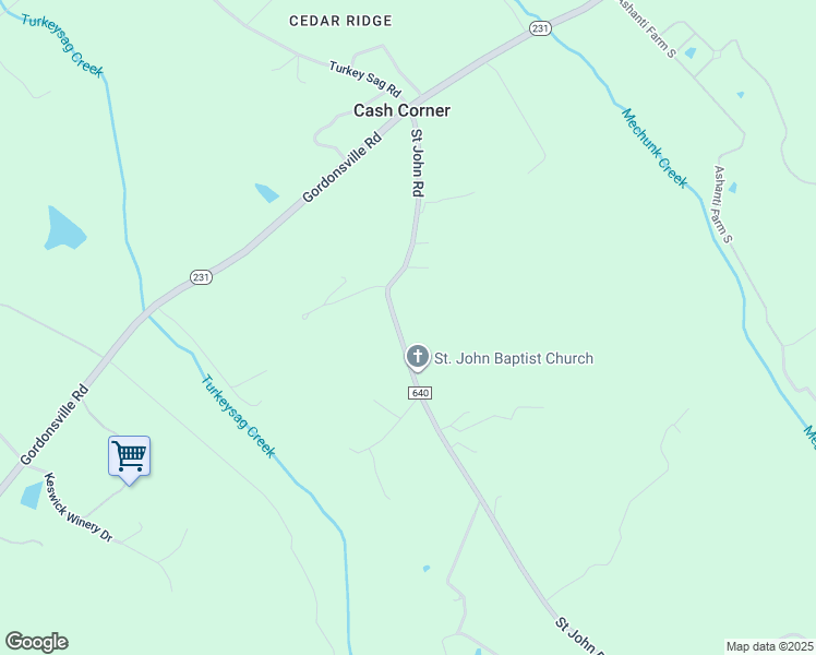 map of restaurants, bars, coffee shops, grocery stores, and more near 1627 Saint John Road in Gordonsville