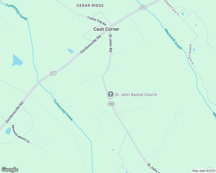 map of restaurants, bars, coffee shops, grocery stores, and more near 1627 Saint John Road in Gordonsville