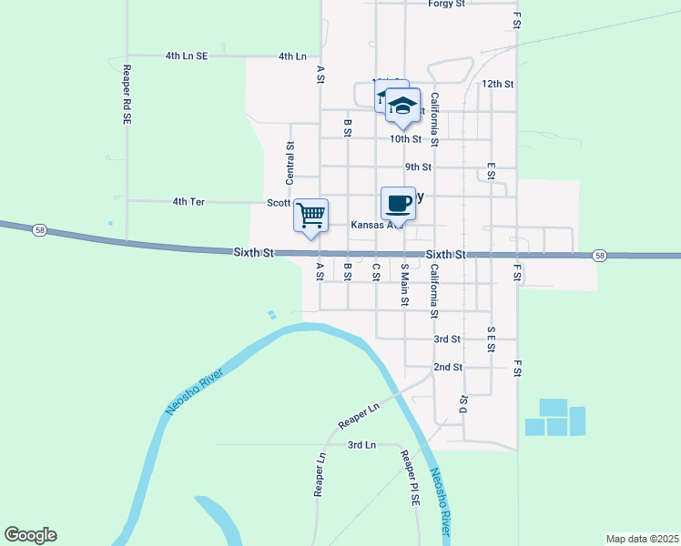 map of restaurants, bars, coffee shops, grocery stores, and more near 101 6th Street in Le Roy