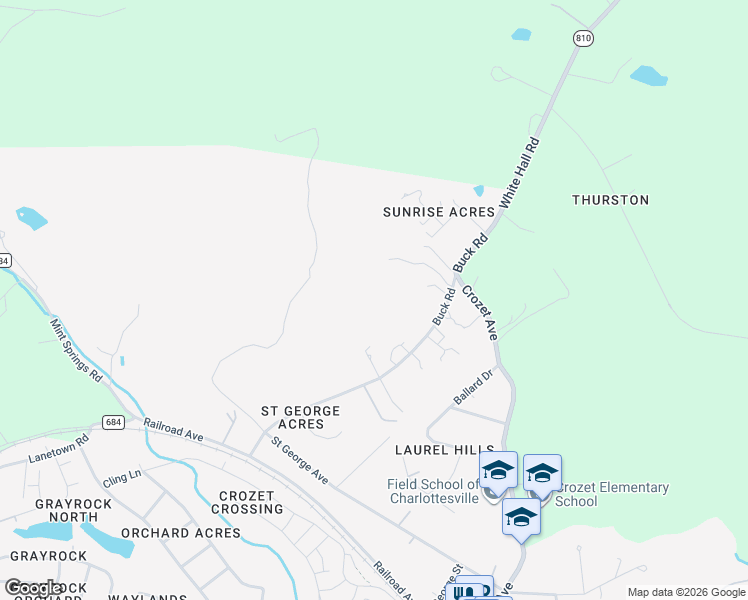 map of restaurants, bars, coffee shops, grocery stores, and more near 1630 Buck Road in Crozet