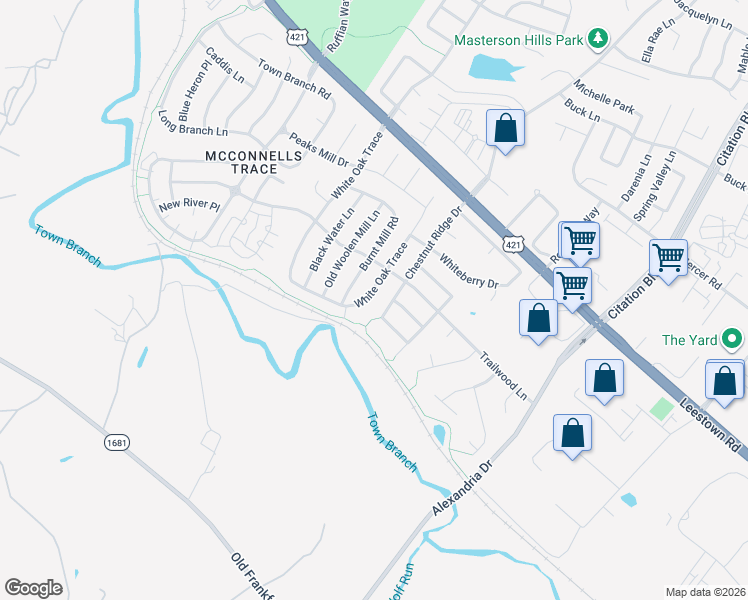 map of restaurants, bars, coffee shops, grocery stores, and more near 389 White Oak Terrace in Lexington