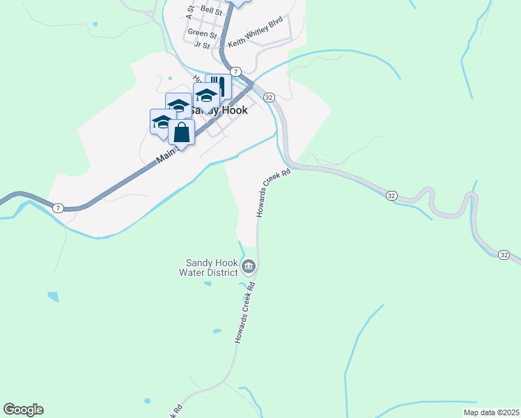 map of restaurants, bars, coffee shops, grocery stores, and more near Howards Creek Road in Sandy Hook