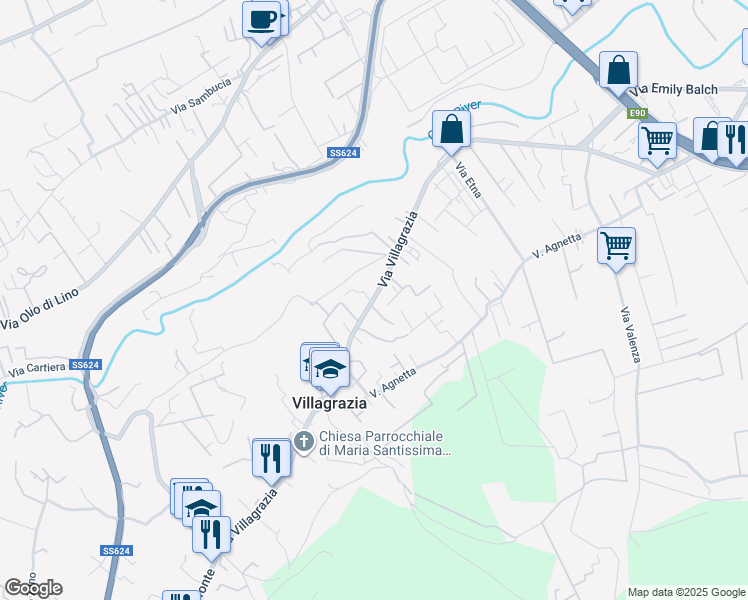 map of restaurants, bars, coffee shops, grocery stores, and more near in Villagrazia