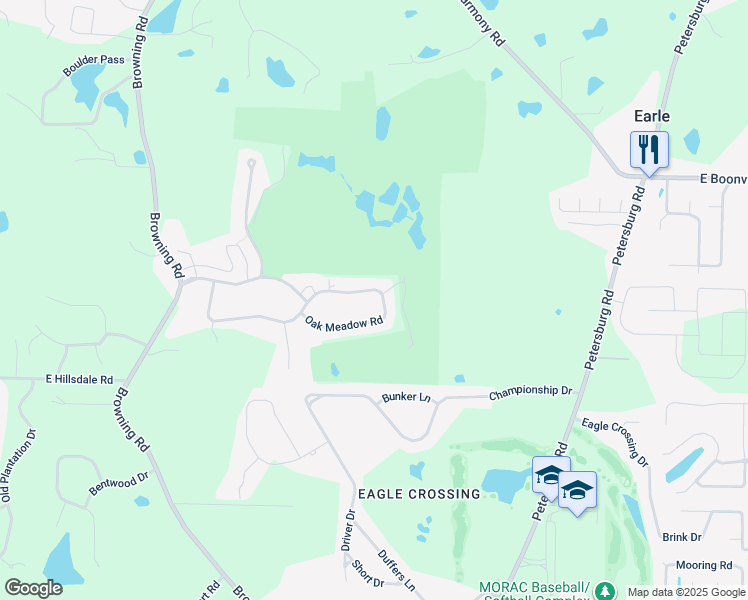 map of restaurants, bars, coffee shops, grocery stores, and more near 40 Oak Meadow Road in Evansville
