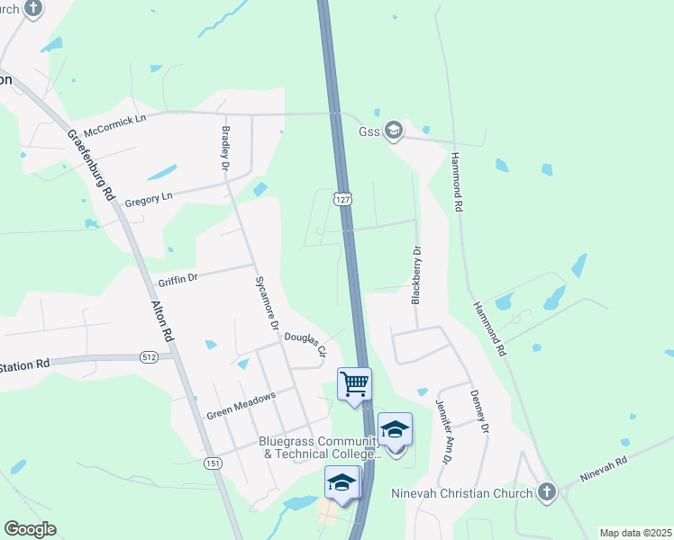 map of restaurants, bars, coffee shops, grocery stores, and more near 1201 Berdine Way in Lawrenceburg
