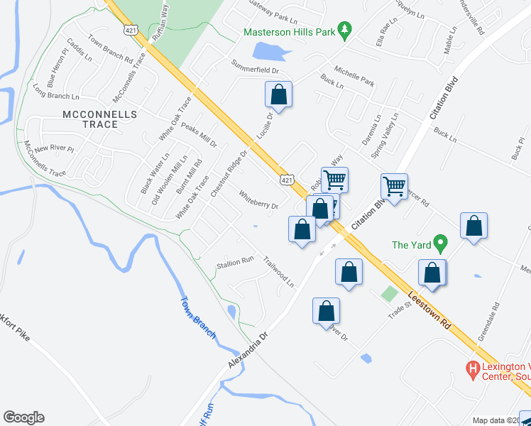 map of restaurants, bars, coffee shops, grocery stores, and more near 105 Apple Forest Court in Lexington