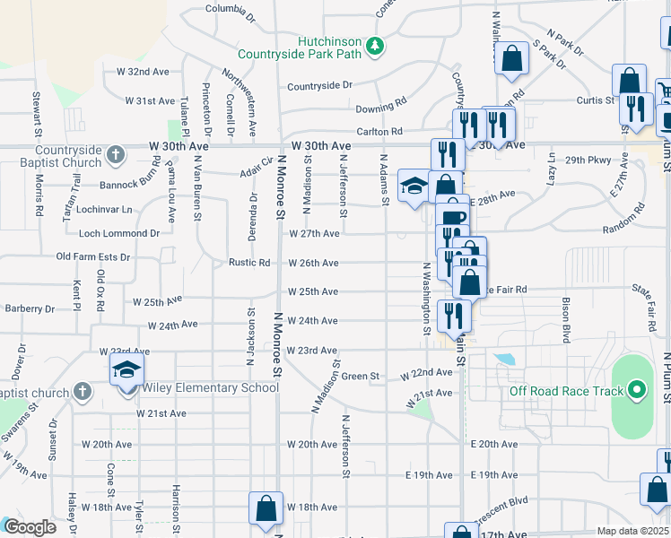 map of restaurants, bars, coffee shops, grocery stores, and more near 307 West 26th Avenue in Hutchinson