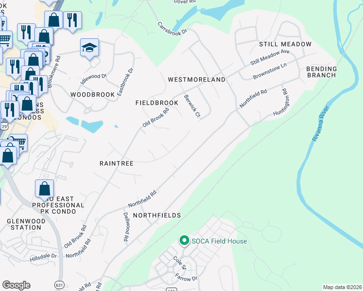 map of restaurants, bars, coffee shops, grocery stores, and more near 1209 Raintree Drive in Charlottesville