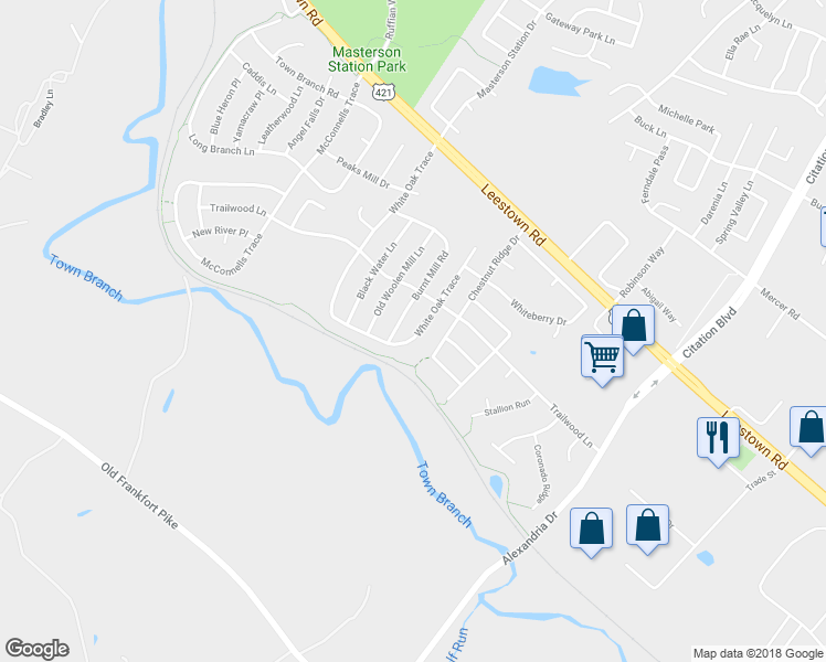 map of restaurants, bars, coffee shops, grocery stores, and more near 384 White Oak Trce in Lexington