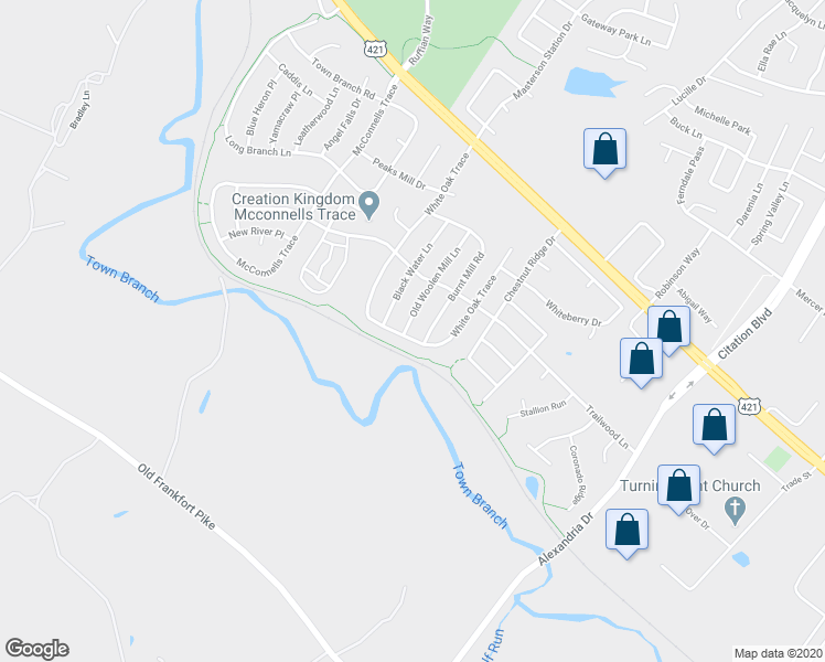 map of restaurants, bars, coffee shops, grocery stores, and more near 252 Old Woolen Mill Lane in Lexington