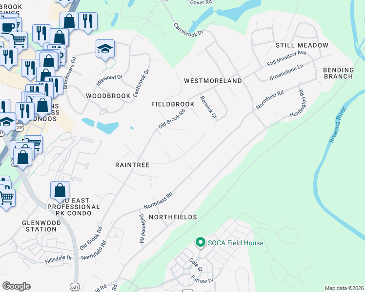 map of restaurants, bars, coffee shops, grocery stores, and more near 1661 Robin Hill Court in Charlottesville