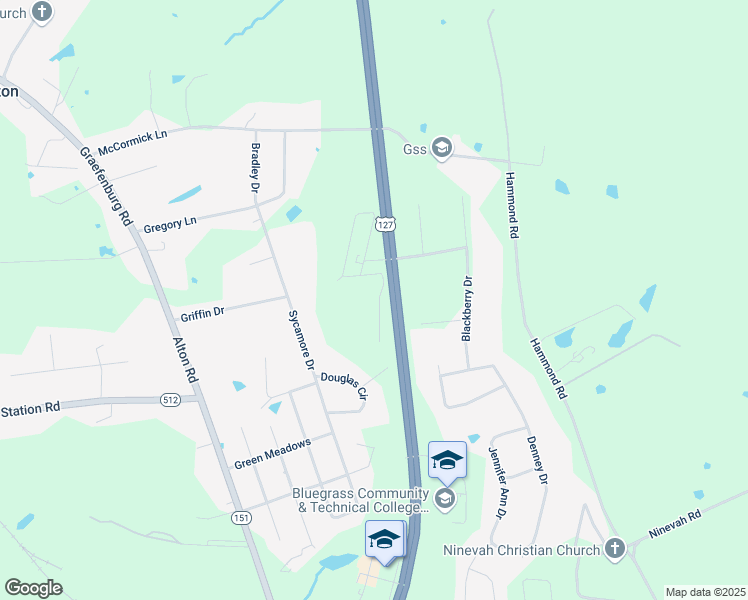 map of restaurants, bars, coffee shops, grocery stores, and more near 1210 Berdine Way in Lawrenceburg