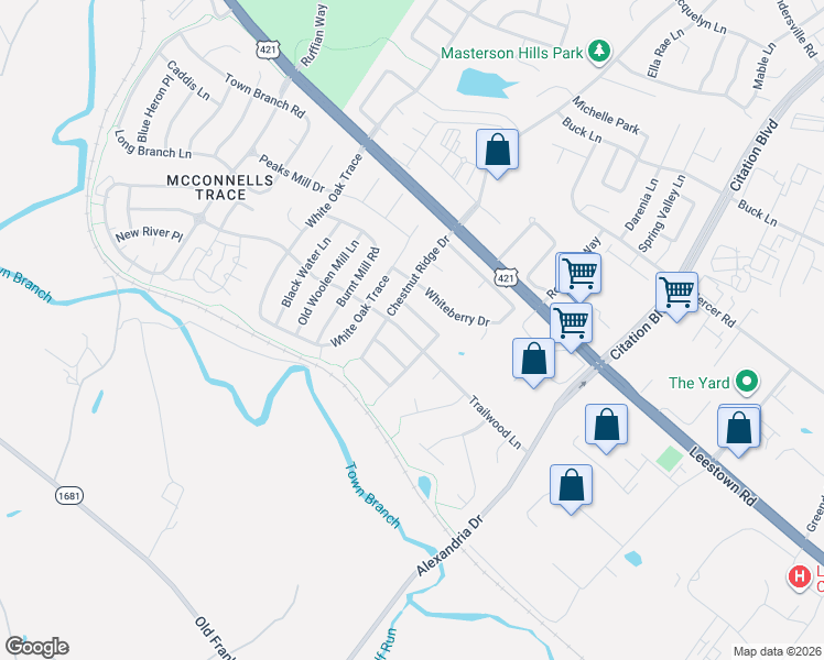map of restaurants, bars, coffee shops, grocery stores, and more near 2777 Trailwood Lane in Lexington