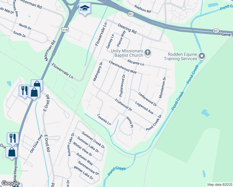 map of restaurants, bars, coffee shops, grocery stores, and more near 5602 Poplarwood Circle in Louisville